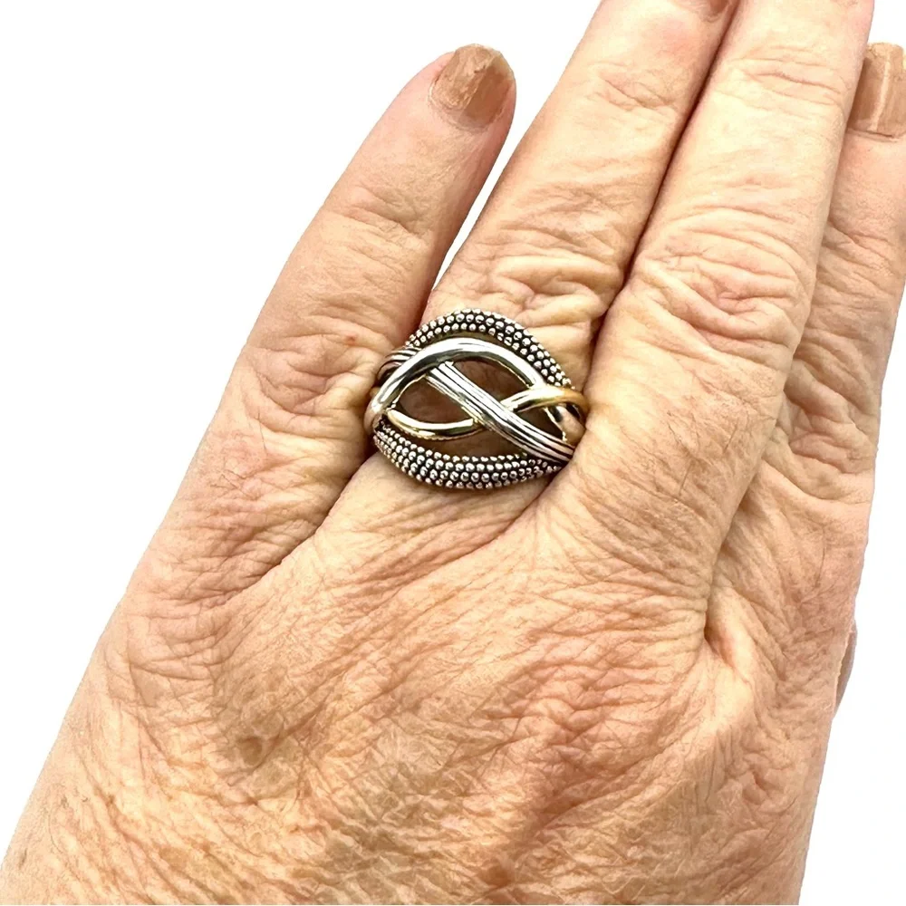 Lagos Vintage Caviar Two Tone Silver & Gold Braided Ring Size 7